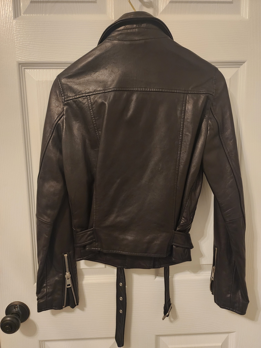 Belle Vere Black Leather Biker Moto Jacket Like New Women's Size Small - Picture 2 of 12